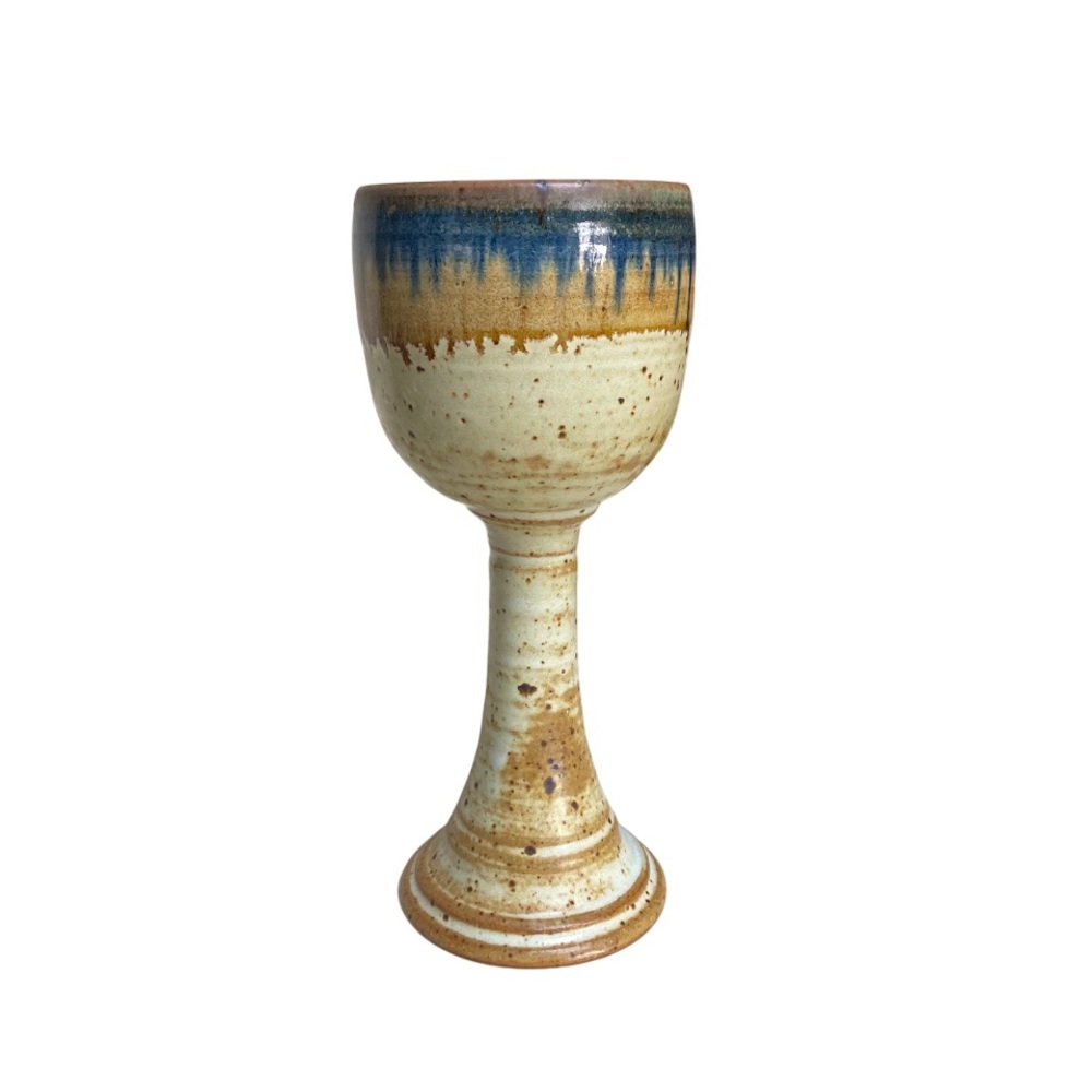 Studio Art Pottery Goblet Signed Ceramic Chalice Cup Wine Artsy Earthy Boho Clay